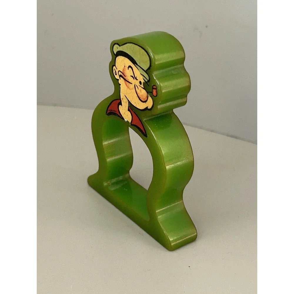 Vintage MCM Green Bakelite Popeye The Sailor Decal Napkin Ring 2-Side Rare!